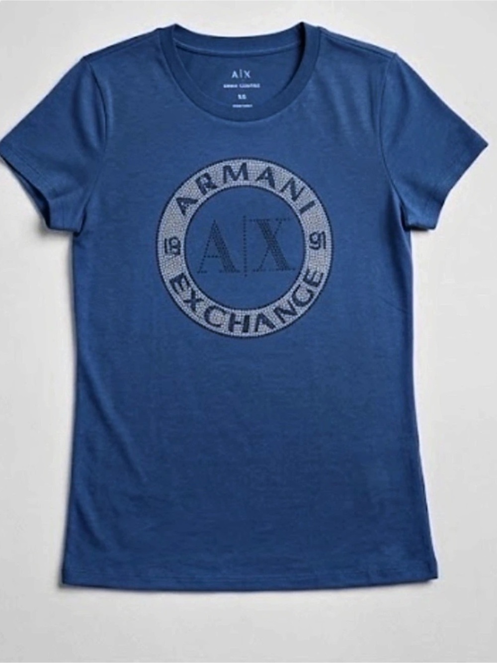 Armani Exchange Rhinestone Logo Crew Neck T-Shirt Blue XS